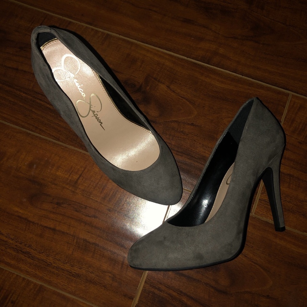 Grey suede heels